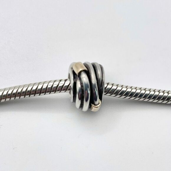 Pandora 790251 Sterling Silver & 14k Yellow Gold Twisted Rope Bead Charm Retired - Picture 2 of 7